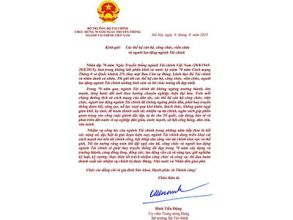 Thư chúc mừng 74 năm ngày truyền thống ngành Tài chính của Bộ trưởng Bộ Tài chính