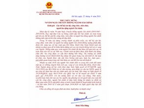 Bộ trưởng Đinh Tiến Dũng gửi thư chúc mừng "70 năm Ngày Truyền thống ngành Tài chính Việt Nam"